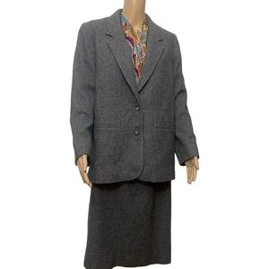 Vintage 70’s Pendleton 100% Virgin Wool Lined Gray Suit Blazer Skirt Retro